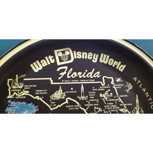 Vintage Walt Disney World Map Of Florida Souvenir Serving Tray 11" - Picture 3 of 6